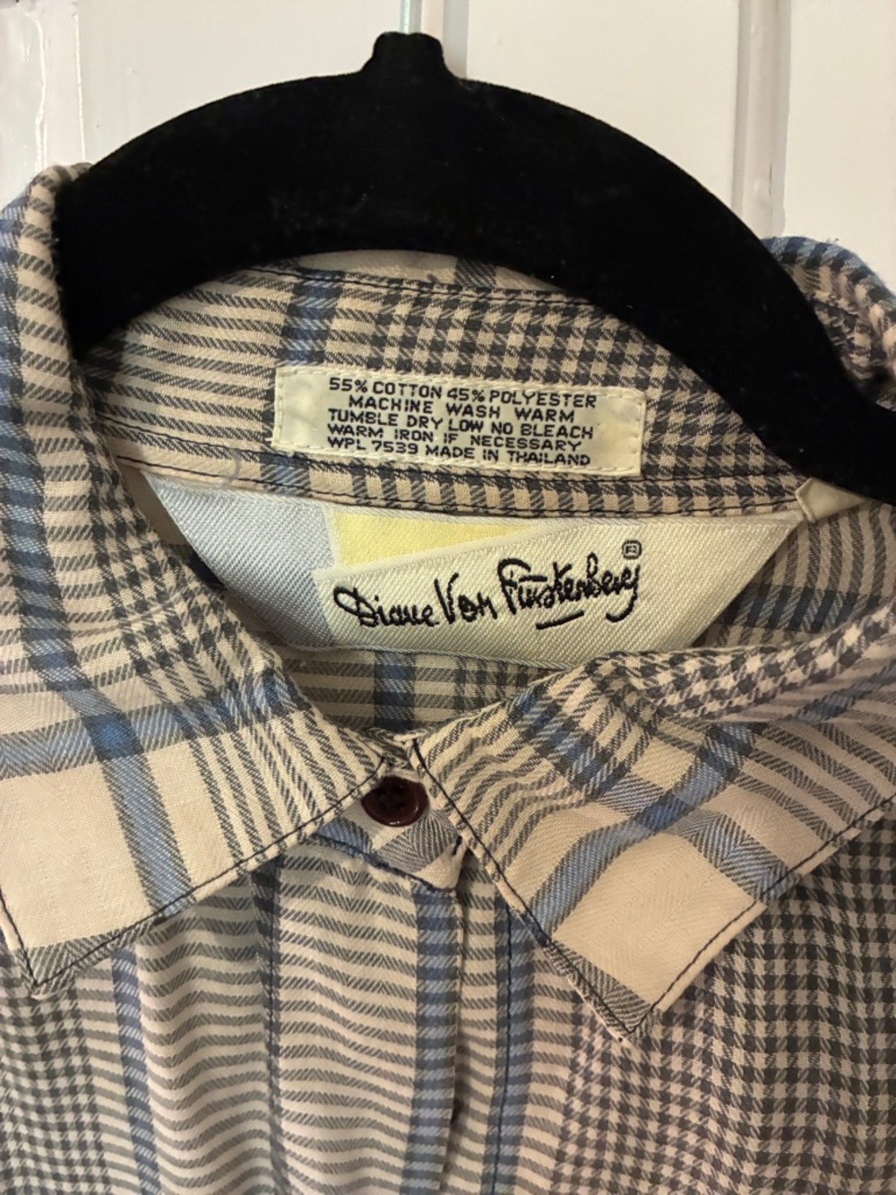 EUC VINTAGE DVF PLAID BUTTON UP - Picture 2 of 4